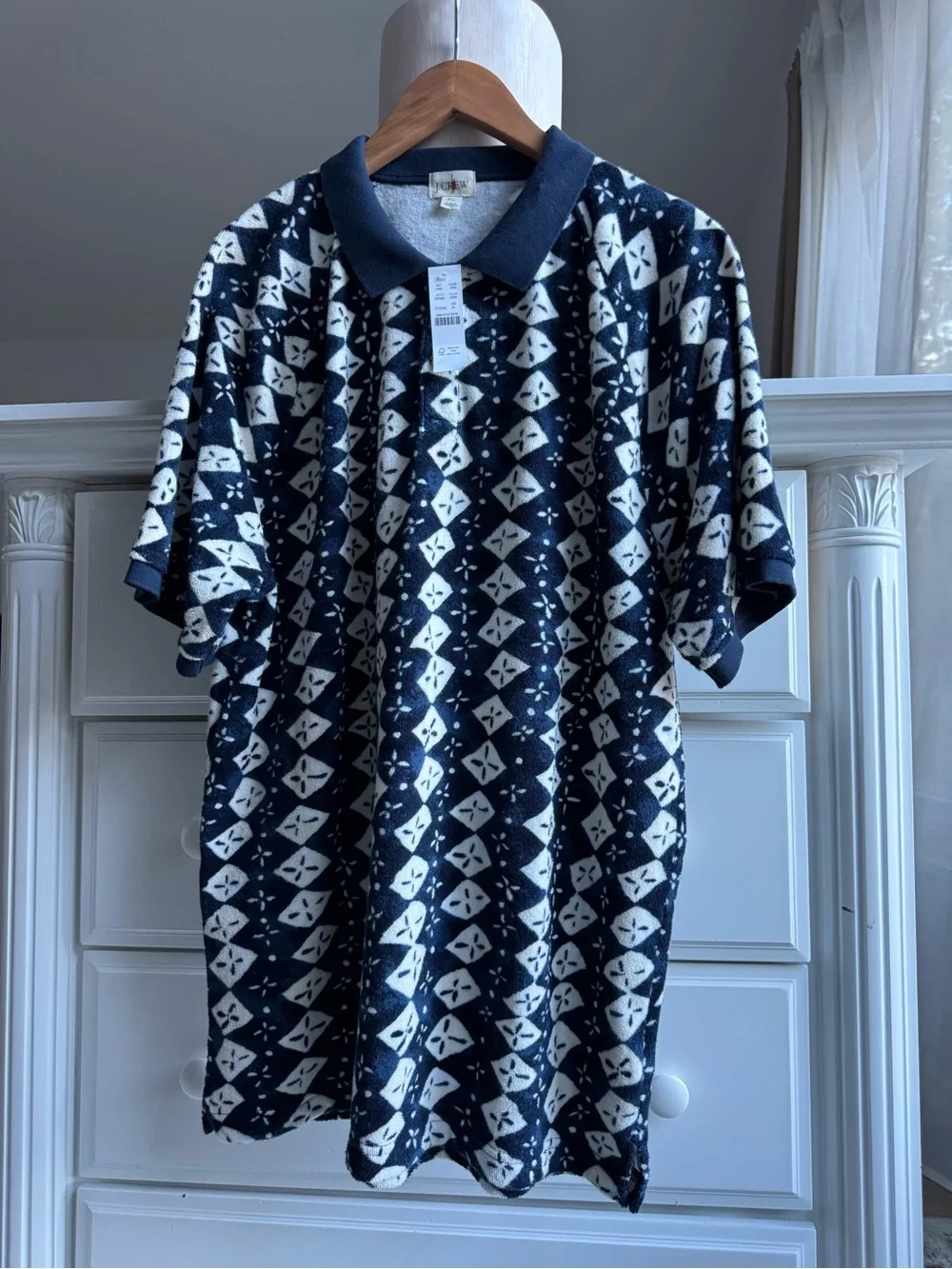 NEW J.Crew Terry Cloth Polo Shirt – Navy Print – XL